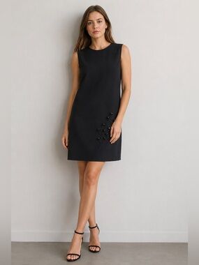 Vintage Ursula of Switzerland Black Embellished Mini Dress Size 8